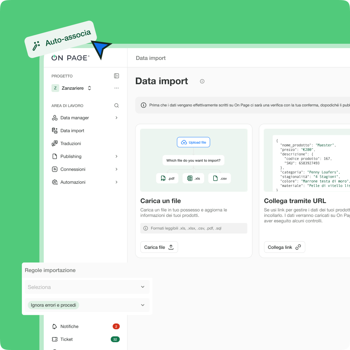 Metti ordine alle informazioni dal primo caricamento.
