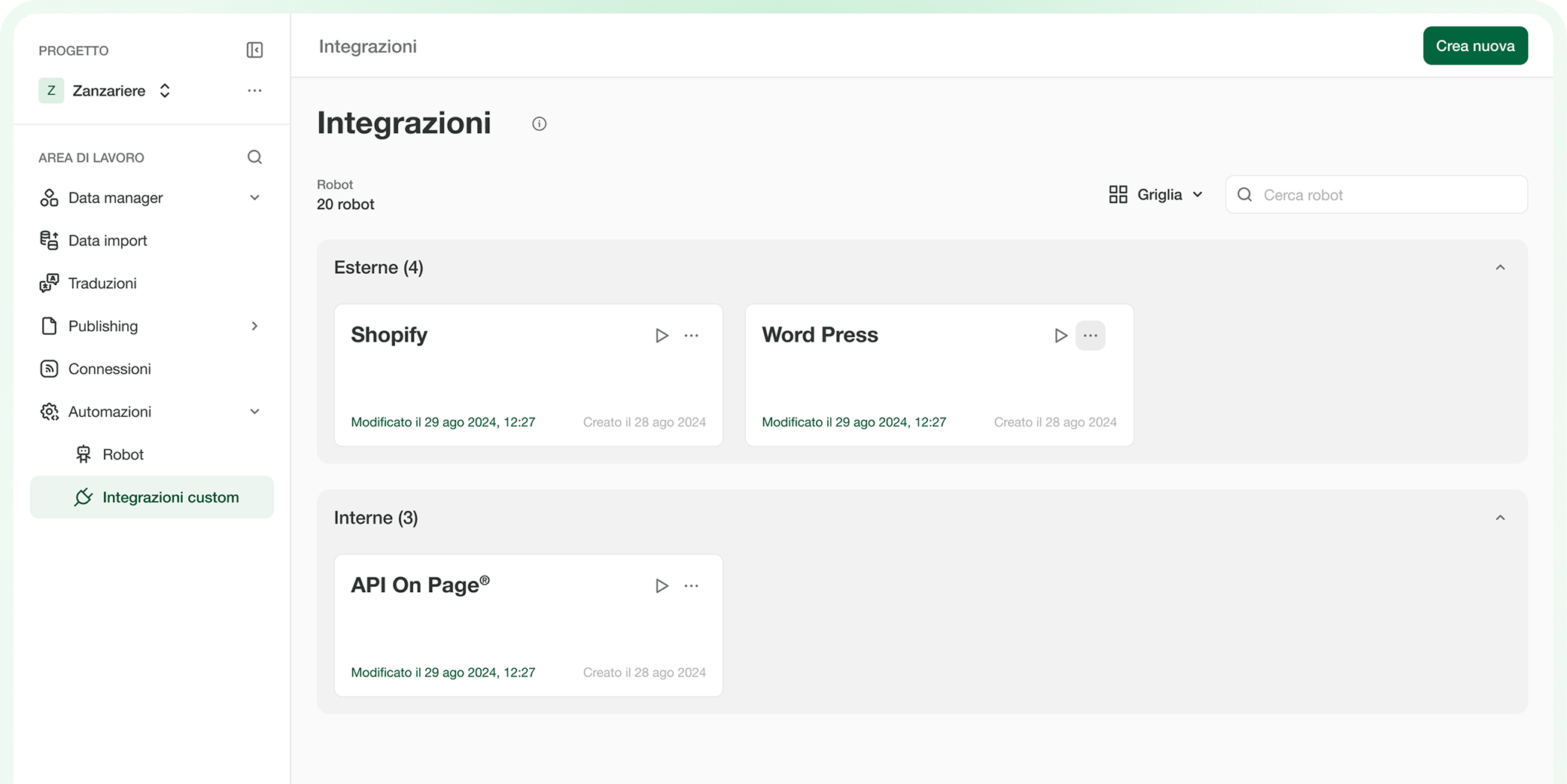 Integrazioni Dashboard